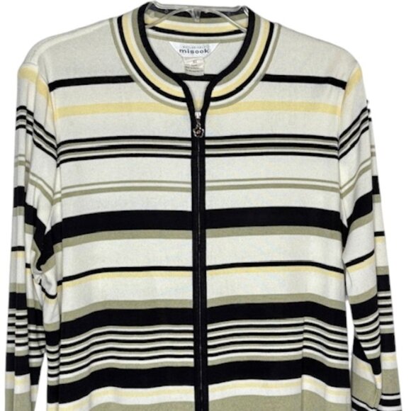Exclusively Misook Zip Front Knit Cardigan - Black/White/Gray/Yellow - XL - Picture 2 of 8